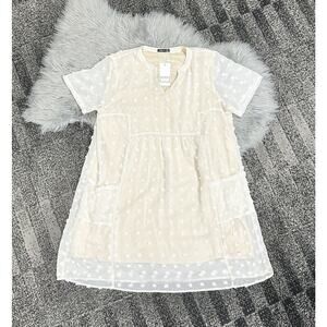 Miholl Dress Womens 2xLarge SS Baby Doll Mustard Yellow‎ Flowy Swiss Dot